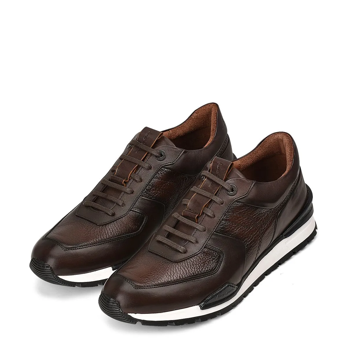 132TSVN - Cuadra chocolate casual fashion deer leather derby sneakers for men