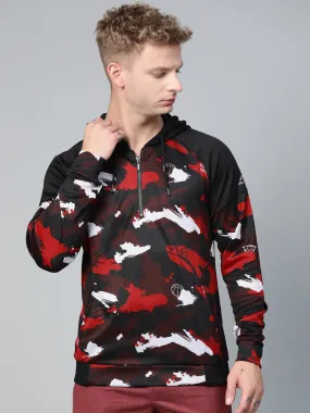 Alcis Men Black Red Printed Hooded Sweatshirt