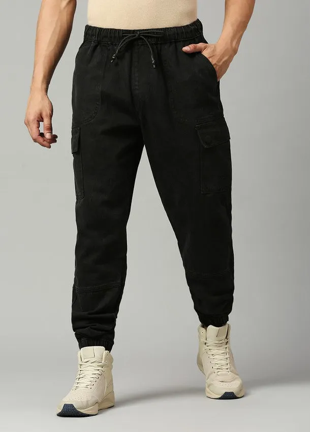 Black Depp Cotton Cargo Pocket Jogger