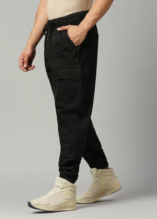 Black Depp Cotton Cargo Pocket Jogger