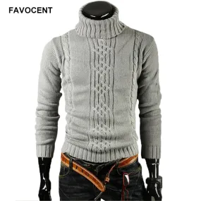 Casual Slim Pullover Solid High Lapel Jacquard  Men Sweater