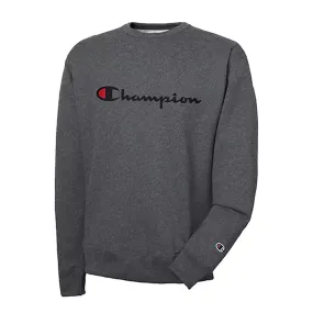 Champion Men Graphic Powerblend Fleece Crew Neck Sweater (Granite Heather)