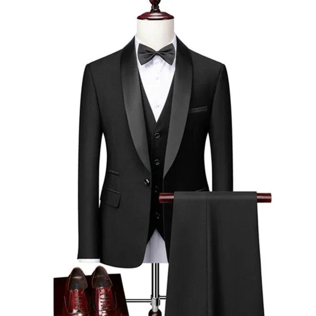 Men Autumn Wedding Party Three Pieces Jacket Trousers Set Large Size 5XL 6XL Male Blazer Coat Pants Vest Fashion Slim Fit Suit