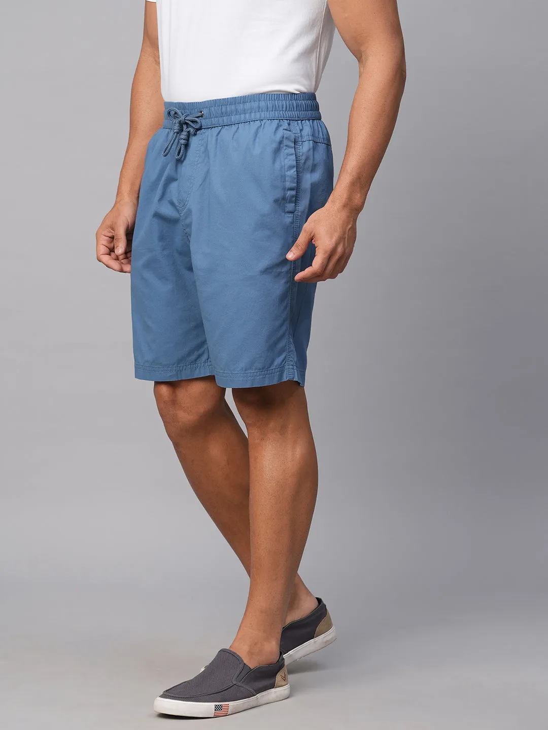 Men's Dark Blue Cotton  Regular Fit Shorts