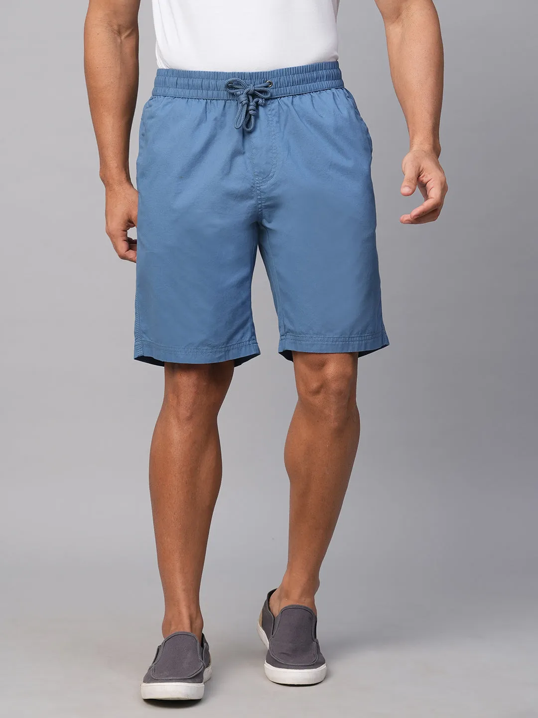 Men's Dark Blue Cotton  Regular Fit Shorts