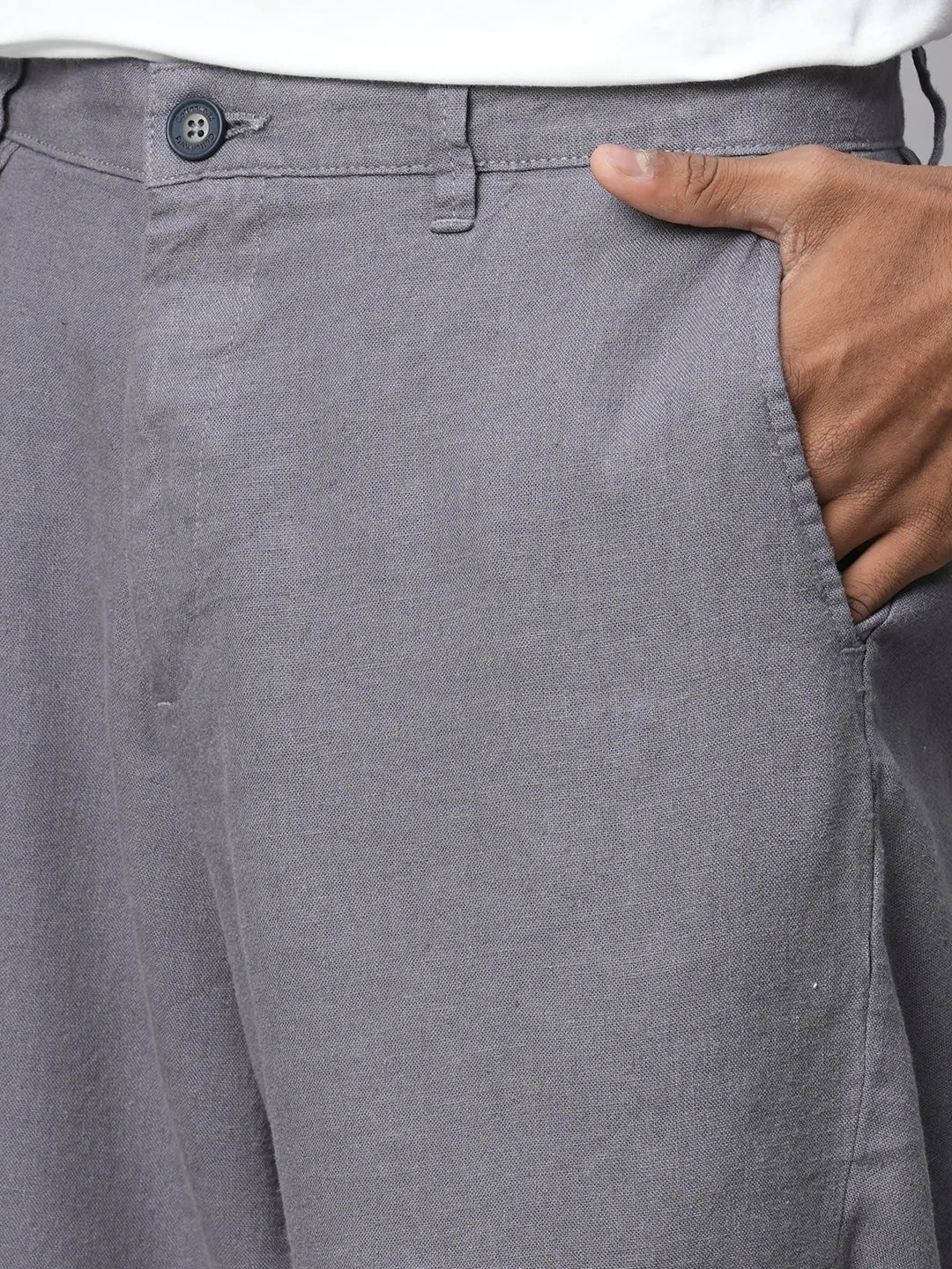 Men's Grey Linen Viscose Regular Fit Shorts