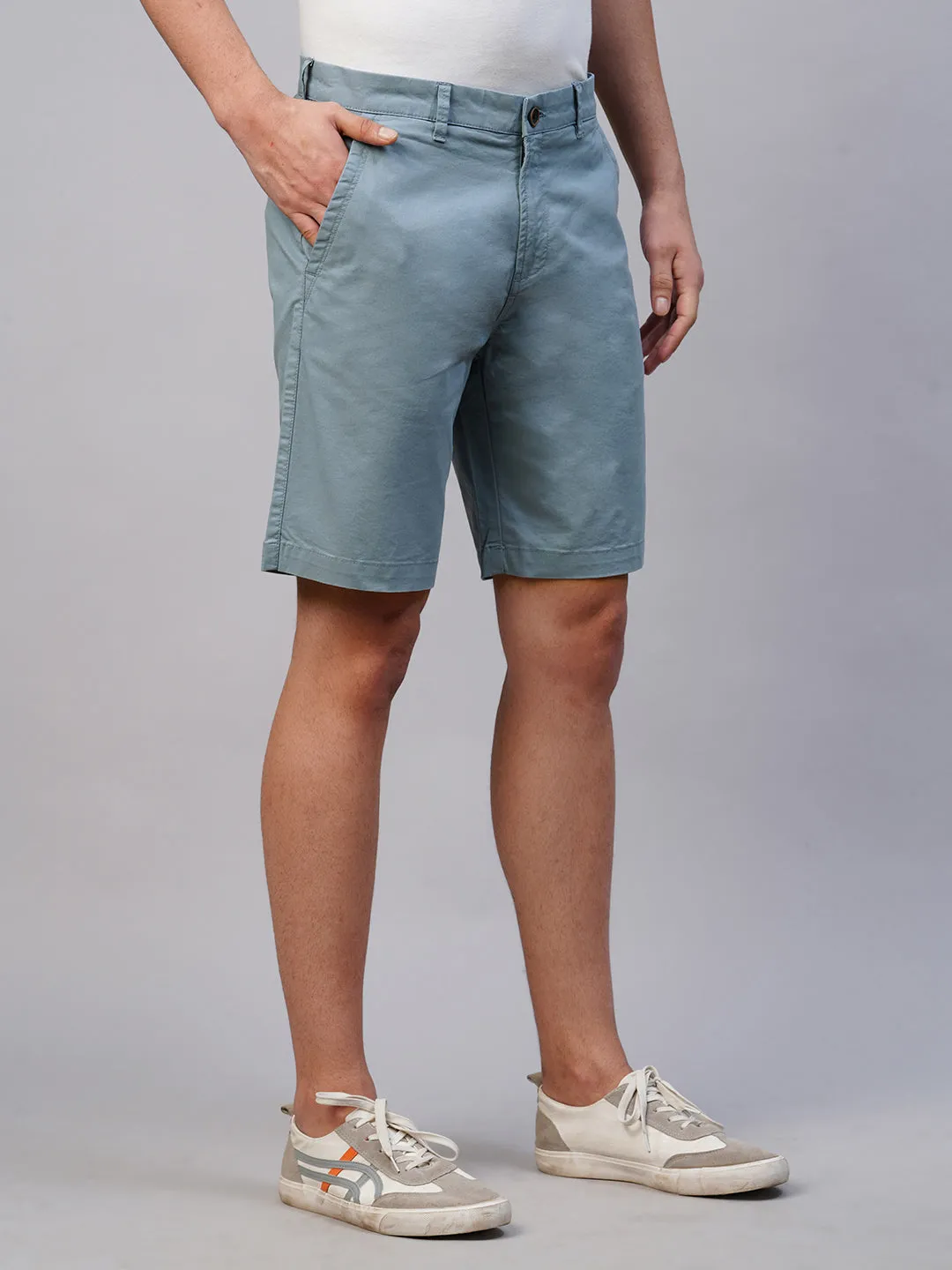 Men's Greyish Blue Cotton Lycra  Regular Fit Shorts