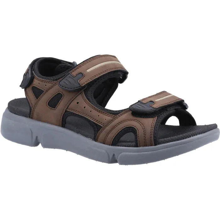 Mens Hush Puppies Walking Sandals Brown Hook & Loop Strap Castro