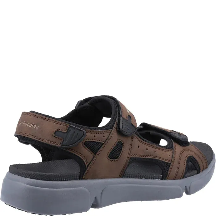 Mens Hush Puppies Walking Sandals Brown Hook & Loop Strap Castro