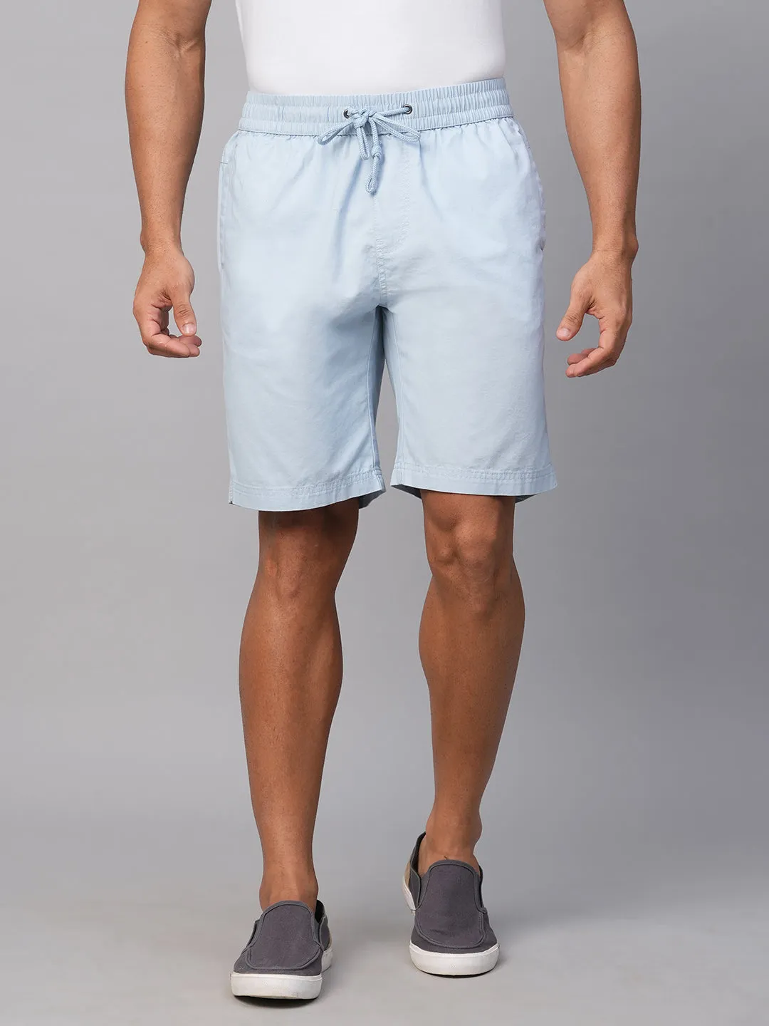 Men's Light Blue Cotton  Regular Fit Shorts