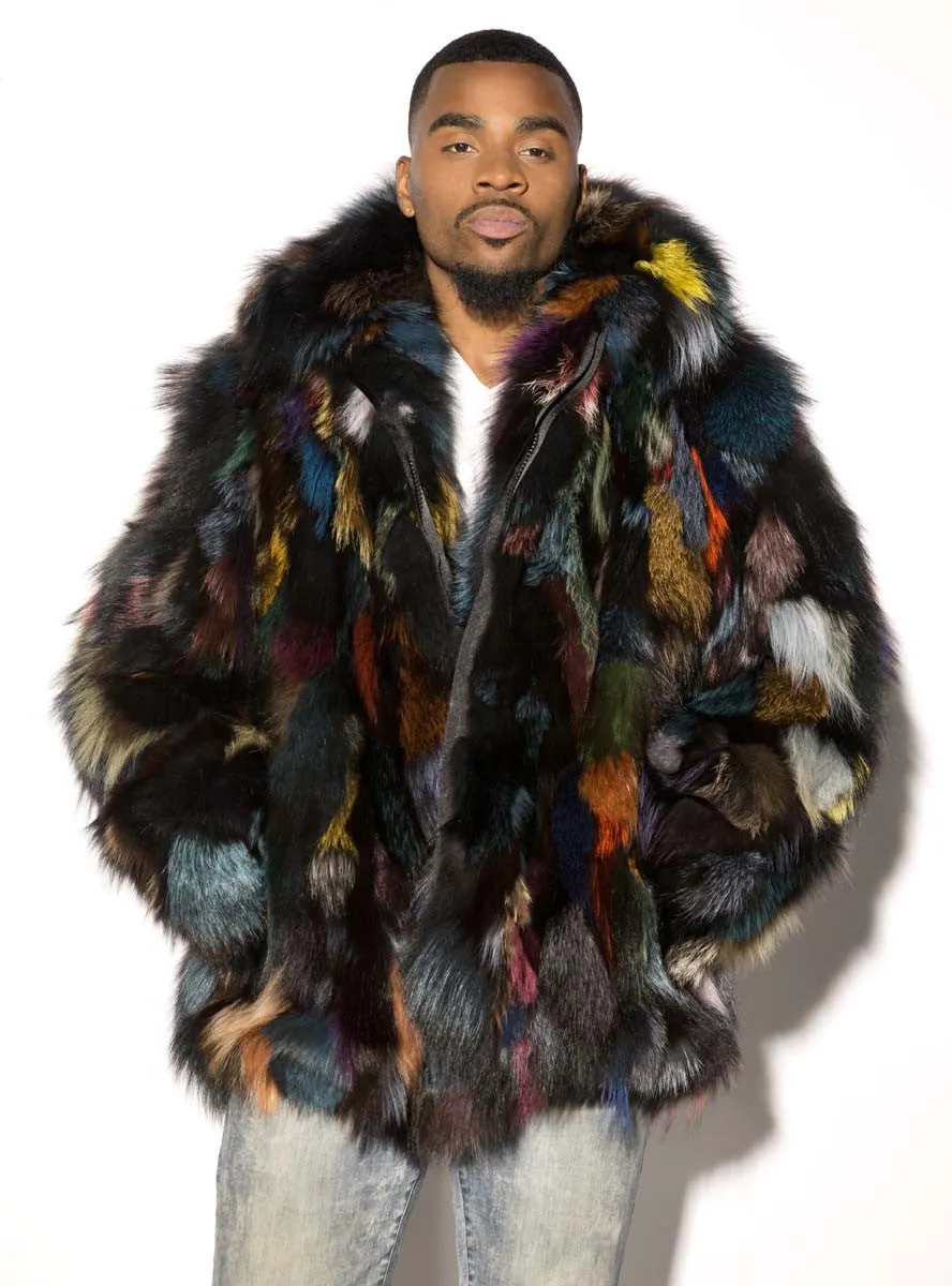 Men's Multicolor Fox Fur Bomber Jacket