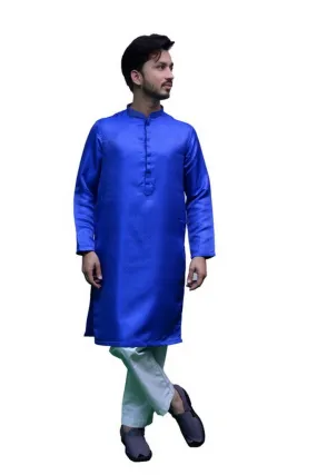 Mens Premium Jamawar Kurta Blue