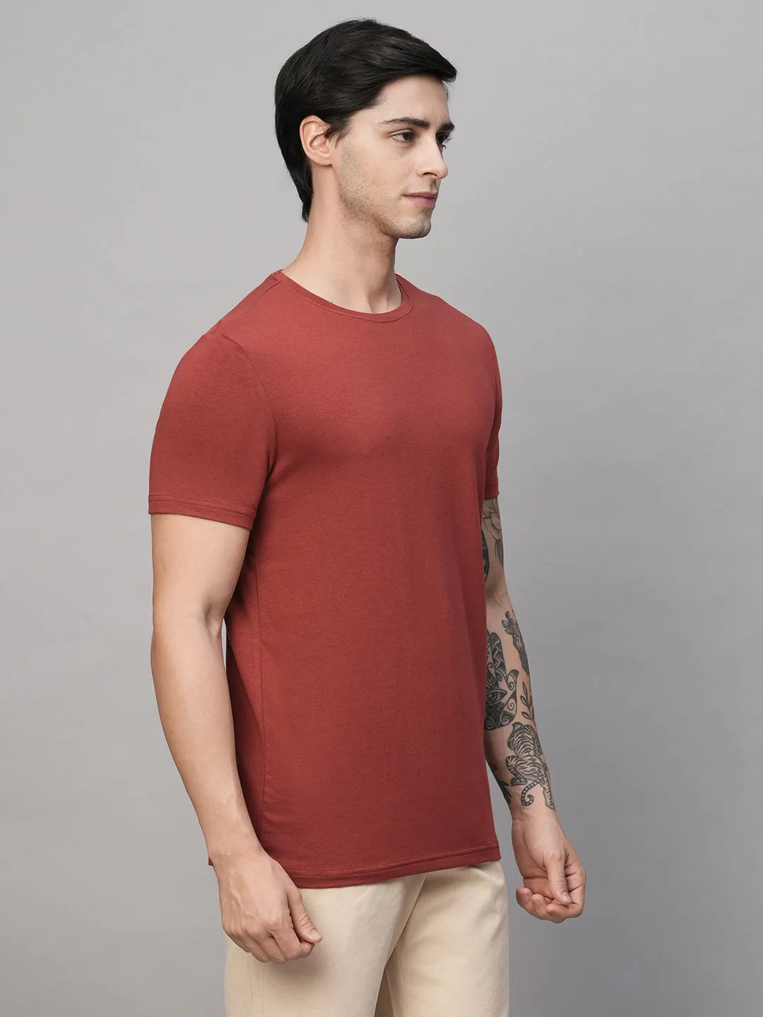 Men's Red Cotton Bamboo Elastane Regular Fit Tshirt