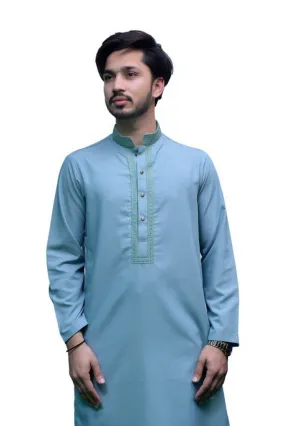 Mens Yarn-Dyed Chambray Fabric Kurta