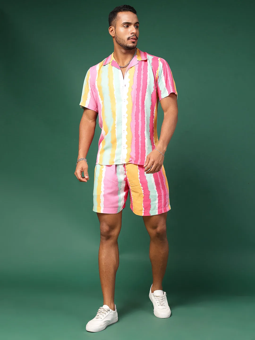 Multicolored Stripes  Rayon Co-ords Set