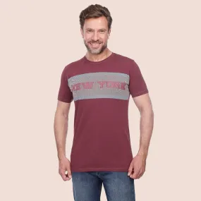 ROUND NECK PRINTED T-SHIRT - DARK  WINE