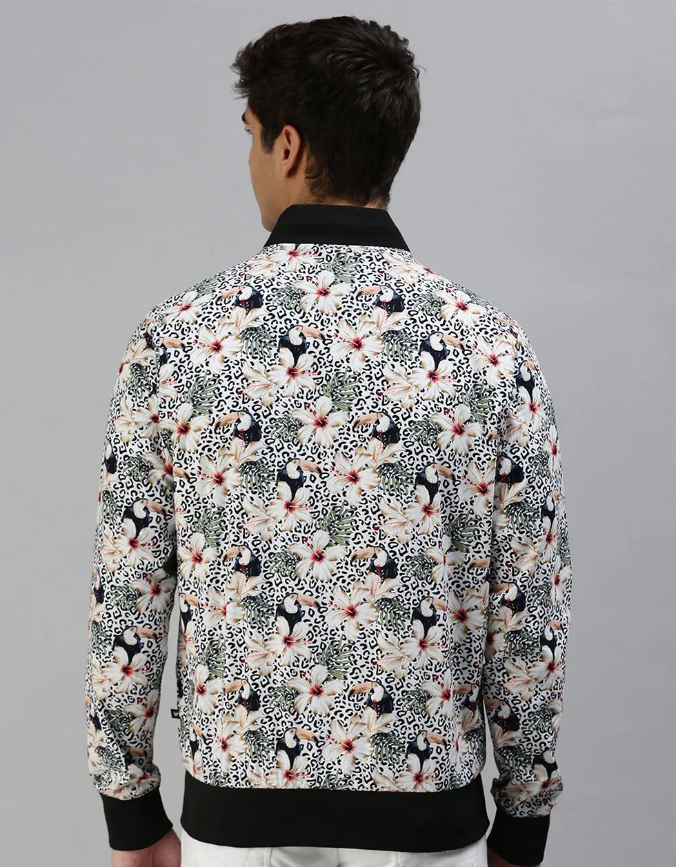 White Floral Printed Shacket for Men