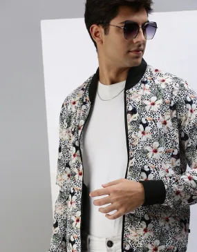 White Floral Printed Shacket for Men